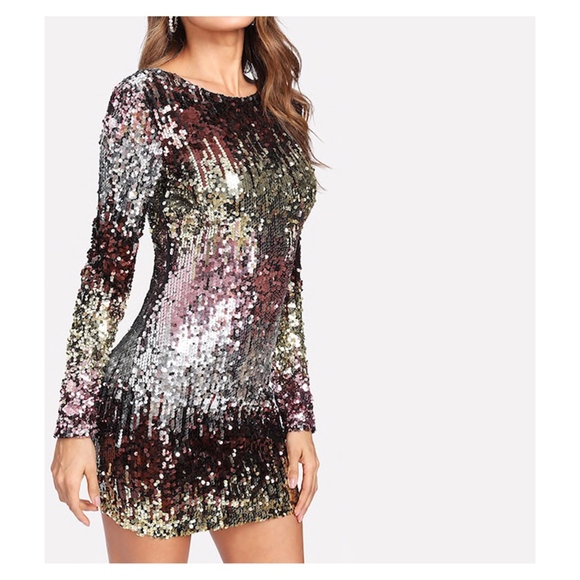 Silver Ombre Sequin Cocktail Short Dress - Picture 2 of 8